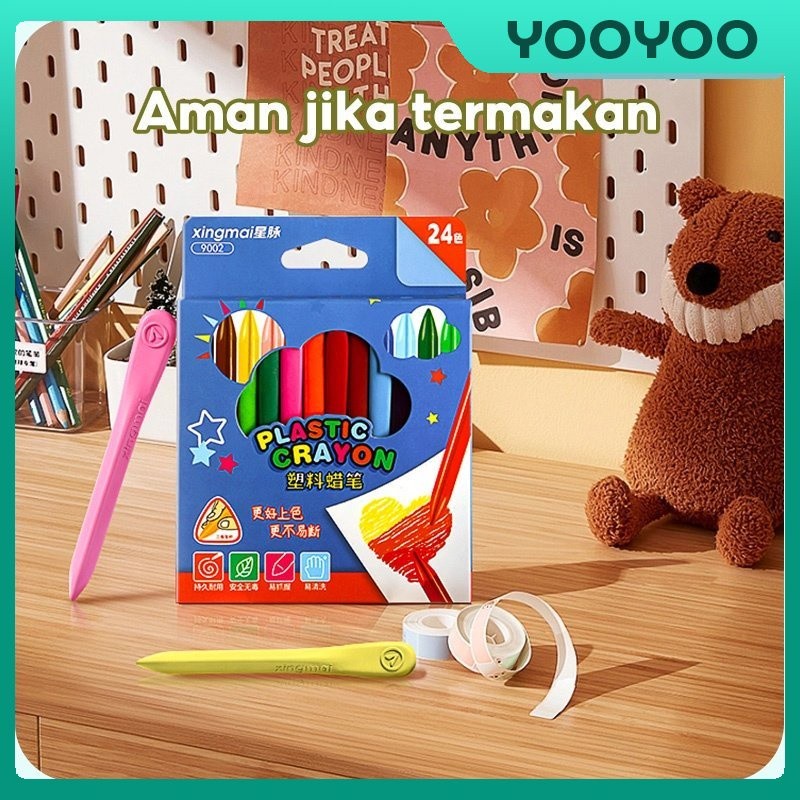 

YooYoo Krayon sekolah/ krayon 12/18/24/36 warna / crayon non toxic / krayon plastik / krayon anti air / Krayon set