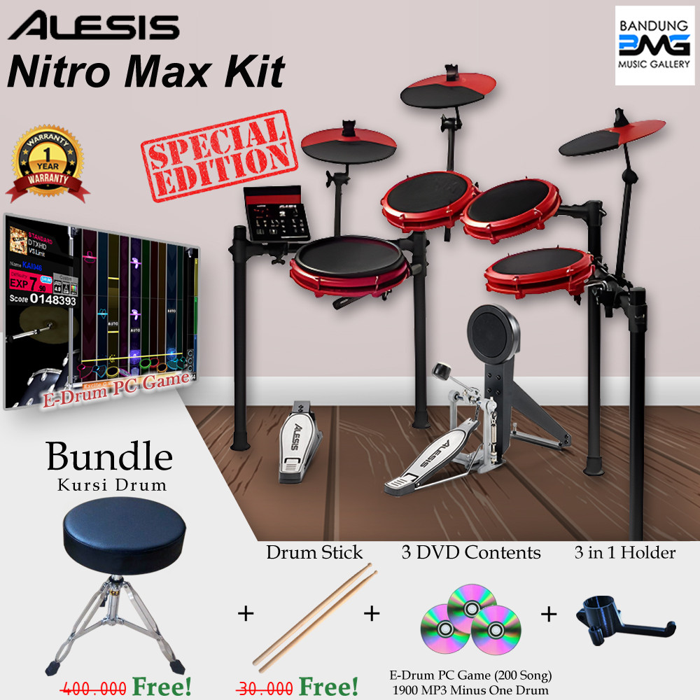 Alesis NITRO MAX KIT BUNDLE KURSI Electric Drum Set - Drum Elektrik Alesis