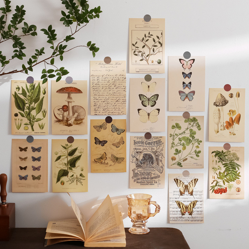 

Ins Vintage Artistic Plant Butterfly Decoratiove Card room funny Postcards Background Wall Home Decor Photo Props 30 Sheets