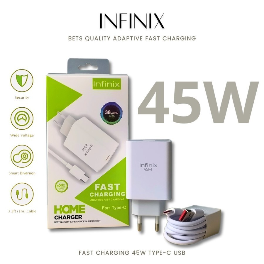 INFINIX Charger 45 Watt type C Original Support Fast Charger / Casan Infinix 45w / Universal Travel 