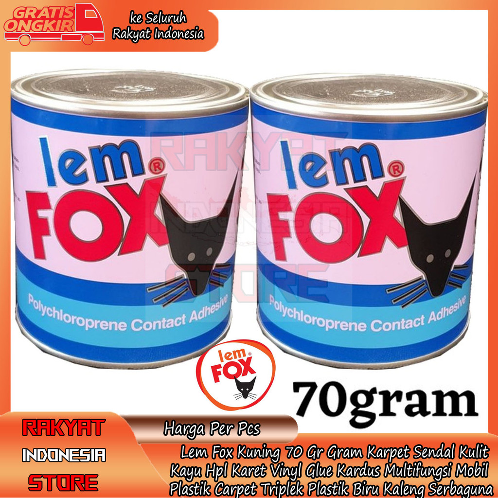 Lem Fox Kuning 70 Gr Gram Karpet Sendal Kulit Kayu Hpl Karet Biru Kaleng Serbaguna Jok Mobil Vinil V