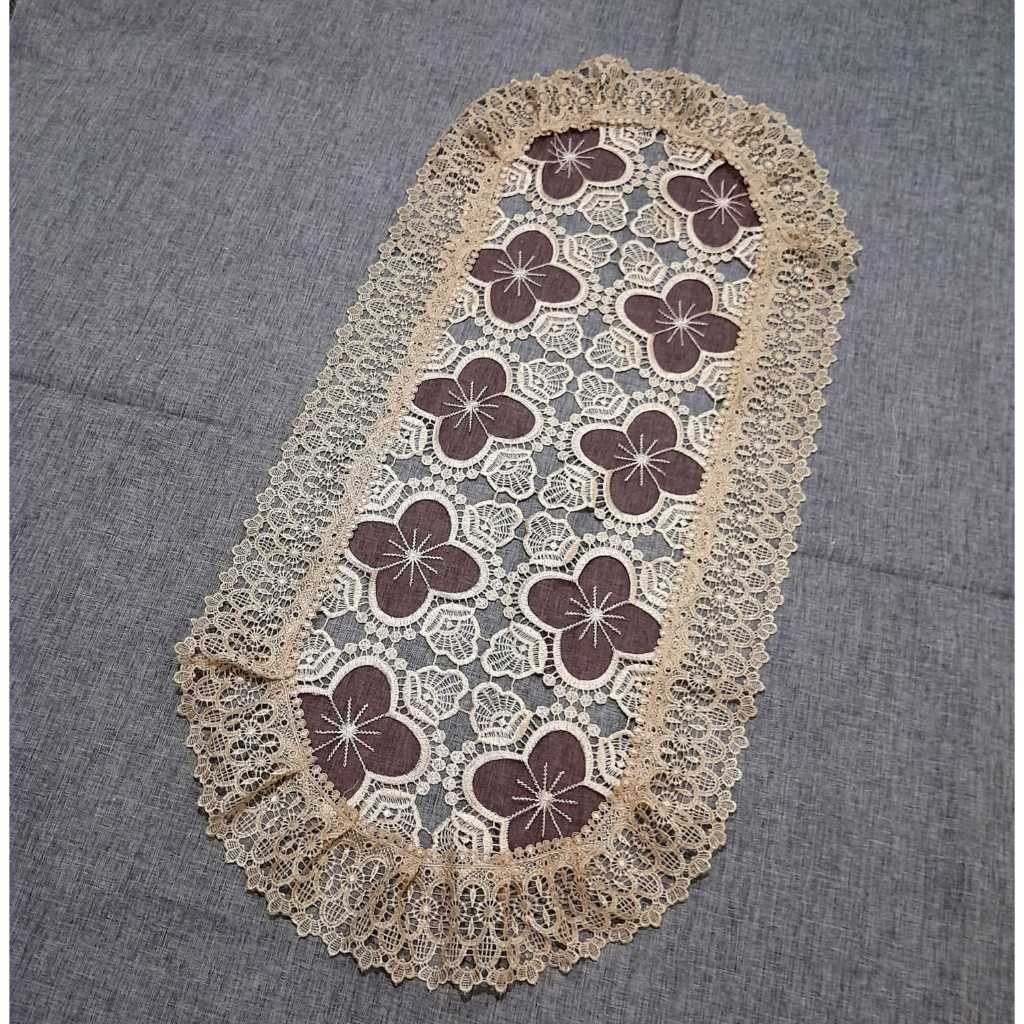 Taplak Meja Tamu Oval Renda Bordir Mewah Taplak Meja Oval Bordir Premium 43×90 Cm