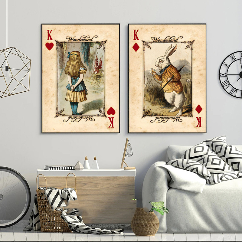 

Alice In Wonderland Posters and Prints Wall Art Funny Playing Cards Vintage Canvas Painting For Living Room Home Decor Frameless
