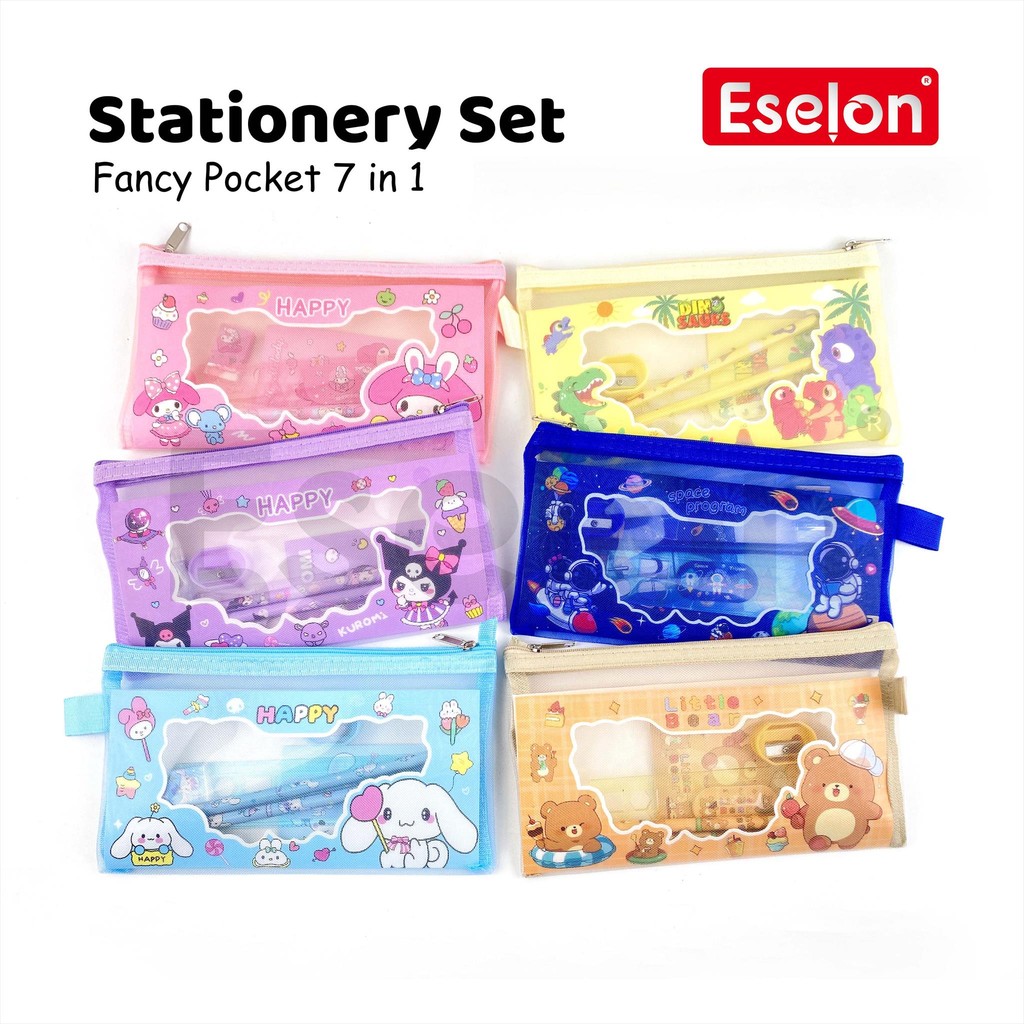 

7in1 Stationery set Zipper Jaring Sanrio 6017 / Paket Alat Tulis