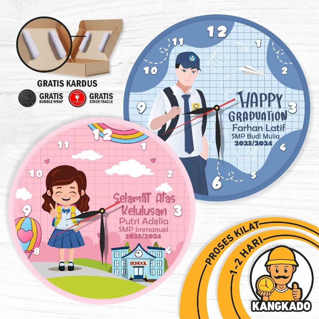 Jam Dinding Custom 30CM Hadiah Wisuda SMP Hampers Kenang Kenangan Kelulusan Sekolah Gift Graduation