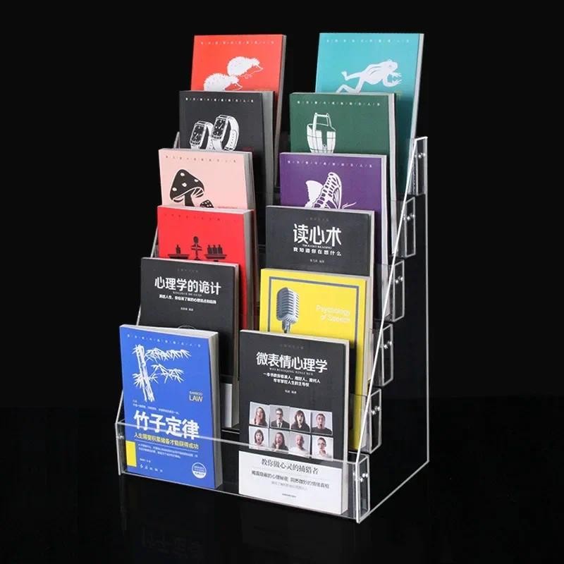 

2-6 Tier Acrylic Book Display Stand Desk Surface Storage Rack Newspaper and Magazine Placement Rack Book Finishing Display Shelf