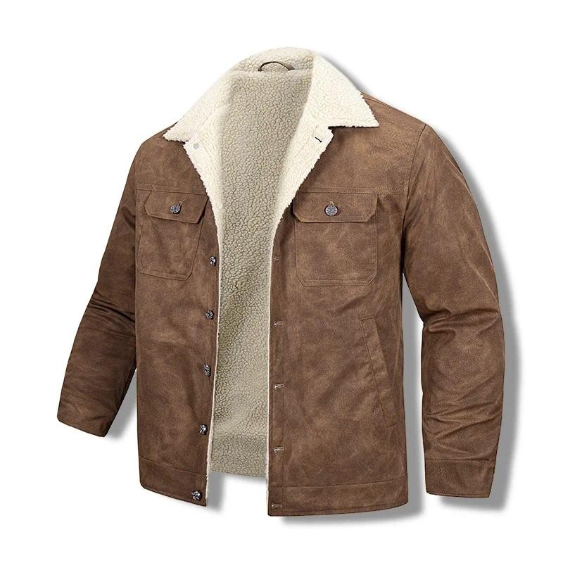 Jaket pria bahan suede keren lapis bulu sherpa