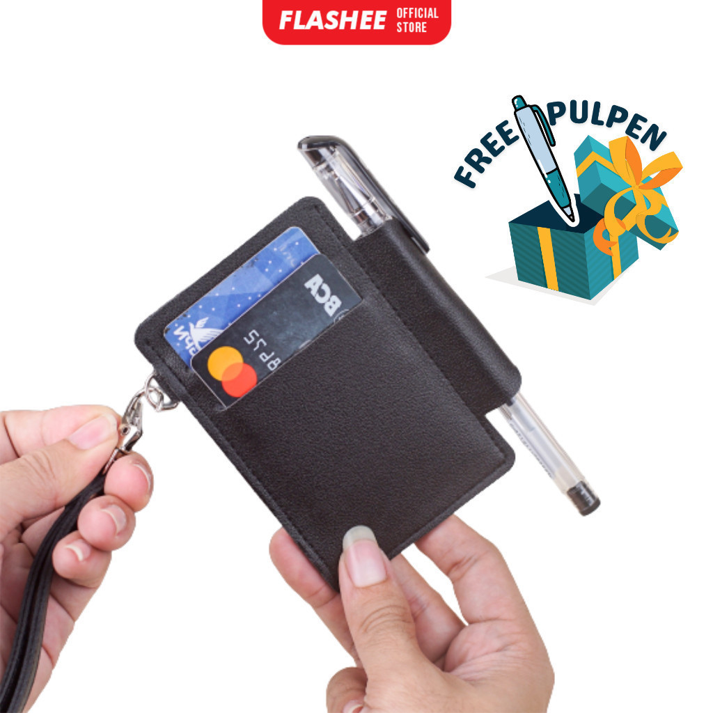 

1Pcs ID Card Holder Lanyard Kulit Ada Slot Pulpen Leather Sintetis Mewah Kekinian