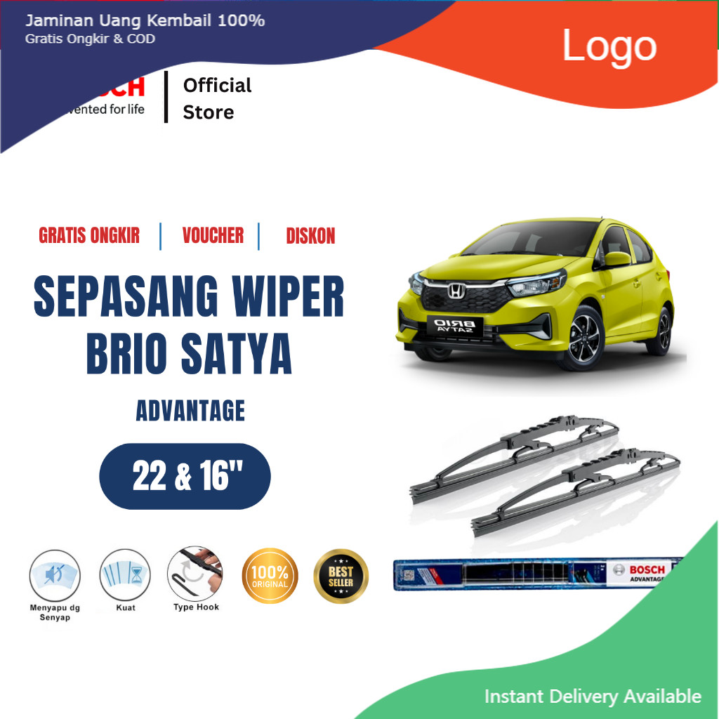 Bosch Sepasang Wiper Kaca Mobil Honda Brio Satya Advantage 22" & 16" Tasya_Variasi_Mobil