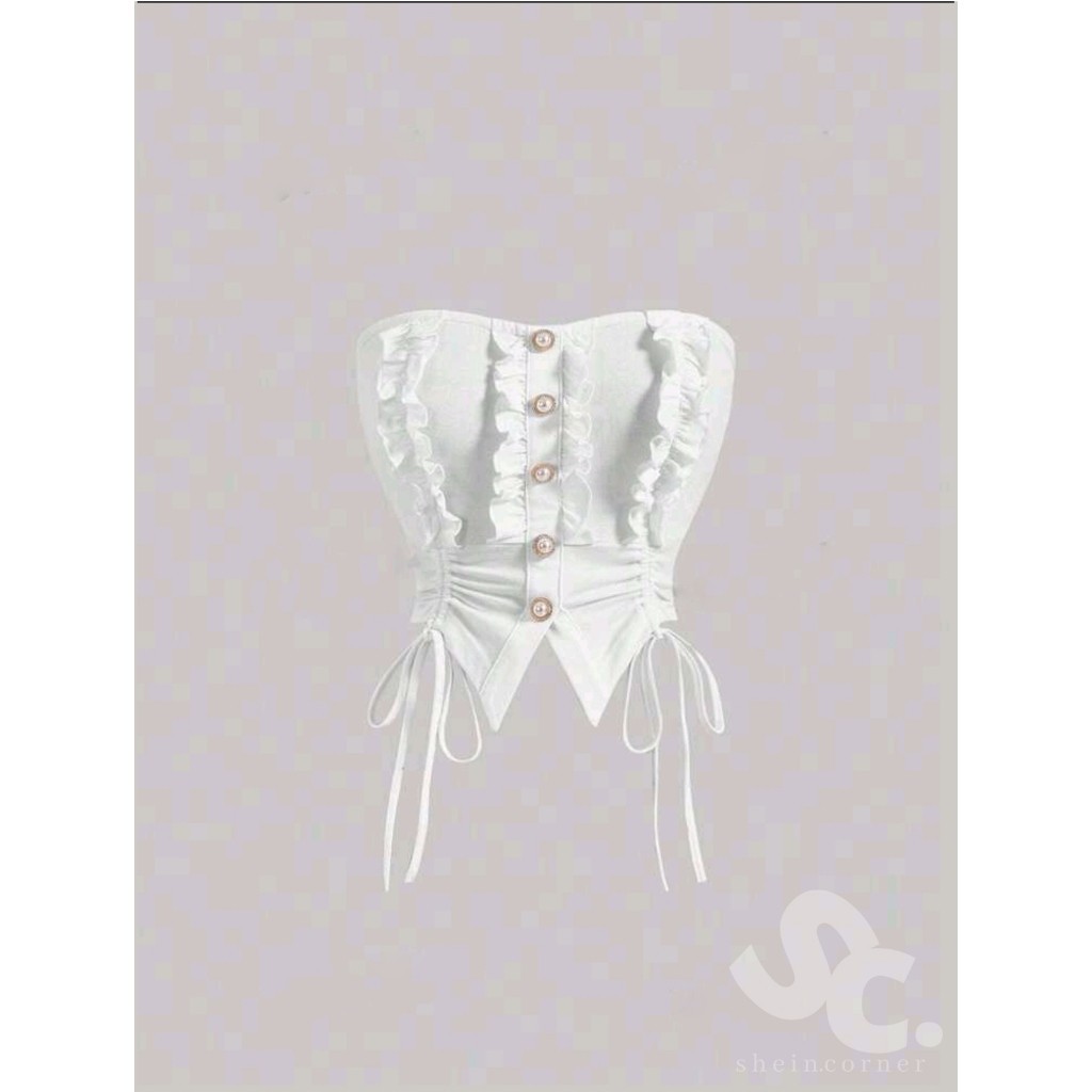 MOD Button Front Drawstring Ruched Tube Top