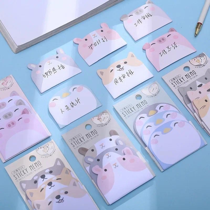 

45Sheets/Pack Cartoon Sticky Notes Kawaii Penguin Pig Bear Cat Memo Pads Sticker Student Gifts Stationery School Office Supplies