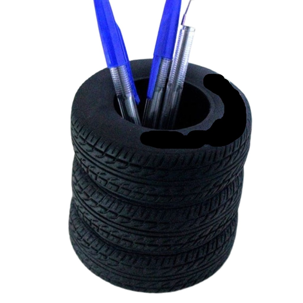 Pen Holder 3-Layer Car Tire Design Black Rubber Pen Holder Desk Organization Stationery Storage Orga
