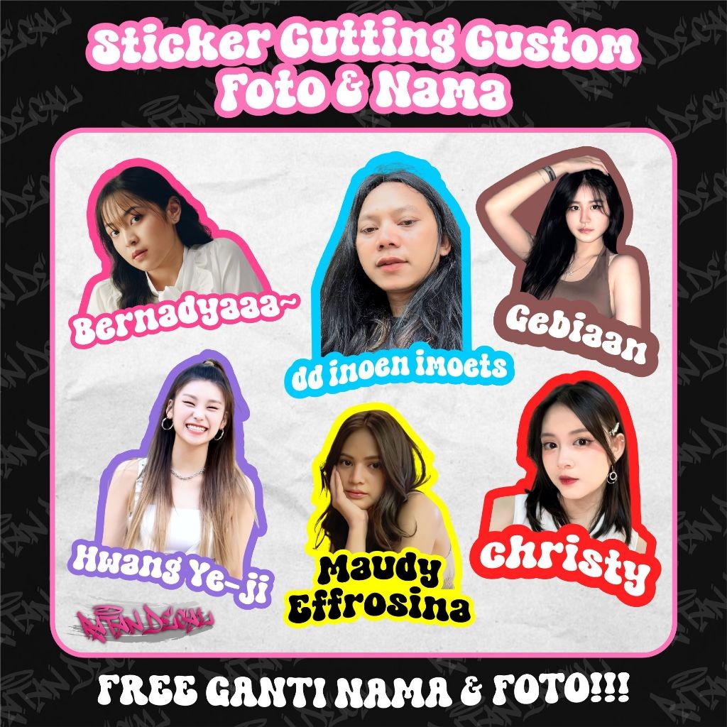 

(4-8PCS) STICKER CUTTING CUSTOM FOTO DAN NAMA NEW VIRAL HIGH QUALITY