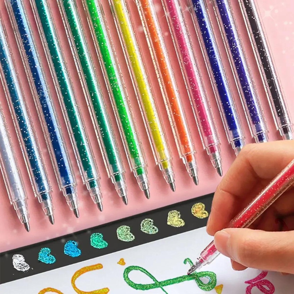 

8/12/18 Color Glitter Gel Pen Set Stationery Iitems 1.0mm Gel Pens DIY Writing Drawing Stationery Back to School Supplies Gifts