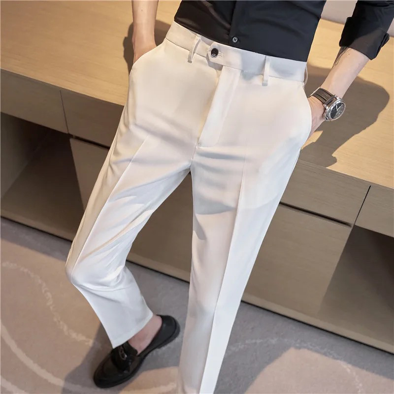 peromsi Celana Panjang Pria Dewasa Bahan Slimfit Gasper Putih