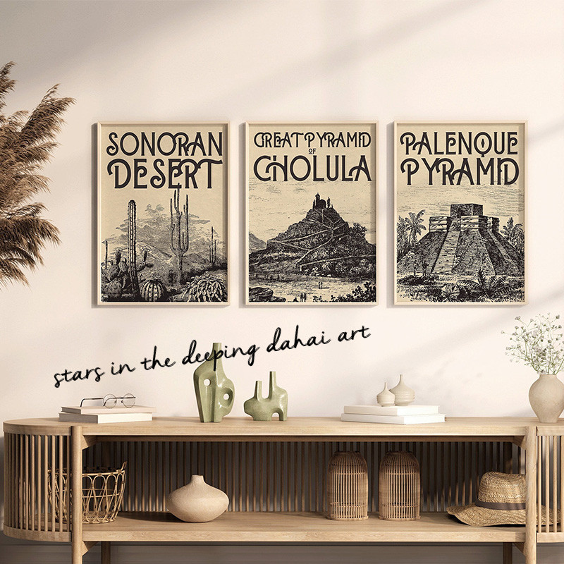 

Mexico Vintage Pyramids Travel Cactus Mexican Desert Landscape Art Poster Canvas Painting Wall Prints Picture Room Home Decor