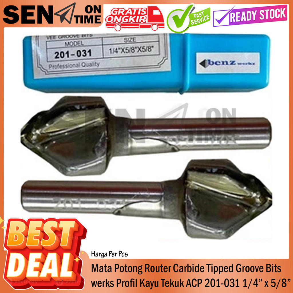 Benz Werkz Mata Potong Router Profil Kayu Acp Hpl 201-031 1/4” X 5/8" X 5/8” Carbide Tipped Vee Groo