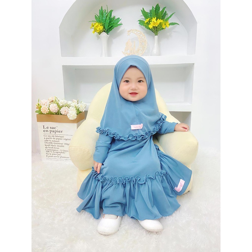 Shafia Set NEW Gamis Hijab Bayi, gamis Anak, gamis jersey premium set polos anak