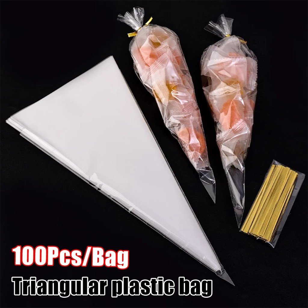 Plastik Segitiga Contong Isi 50 / Plastik Contong / Kemasan  Snack Kacang Contong / tali 1 pack