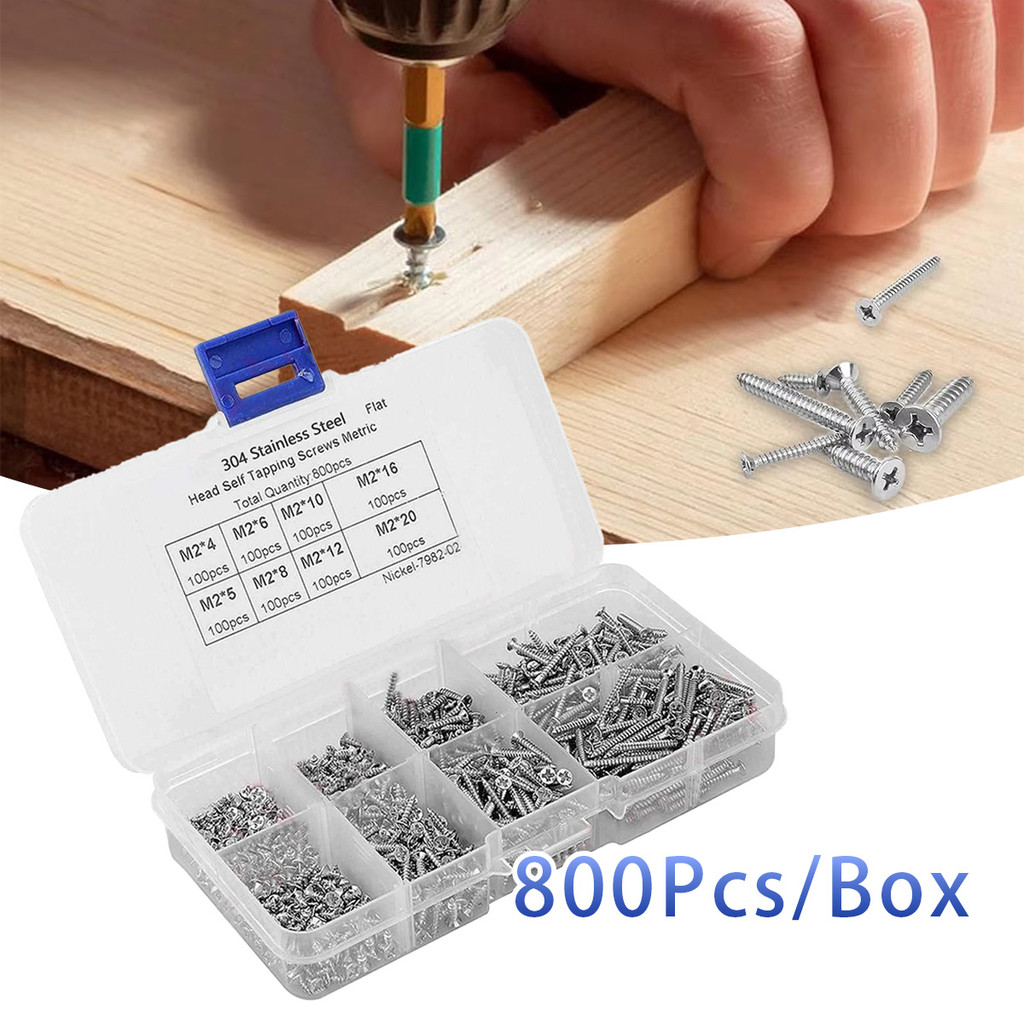 800PCS/BOX Sekrup Baja Ringan 1 Dus Sekrup Kepala Rata Multi Ukuran Skrup Cocok Untuk Gypsum/Kayu/Te