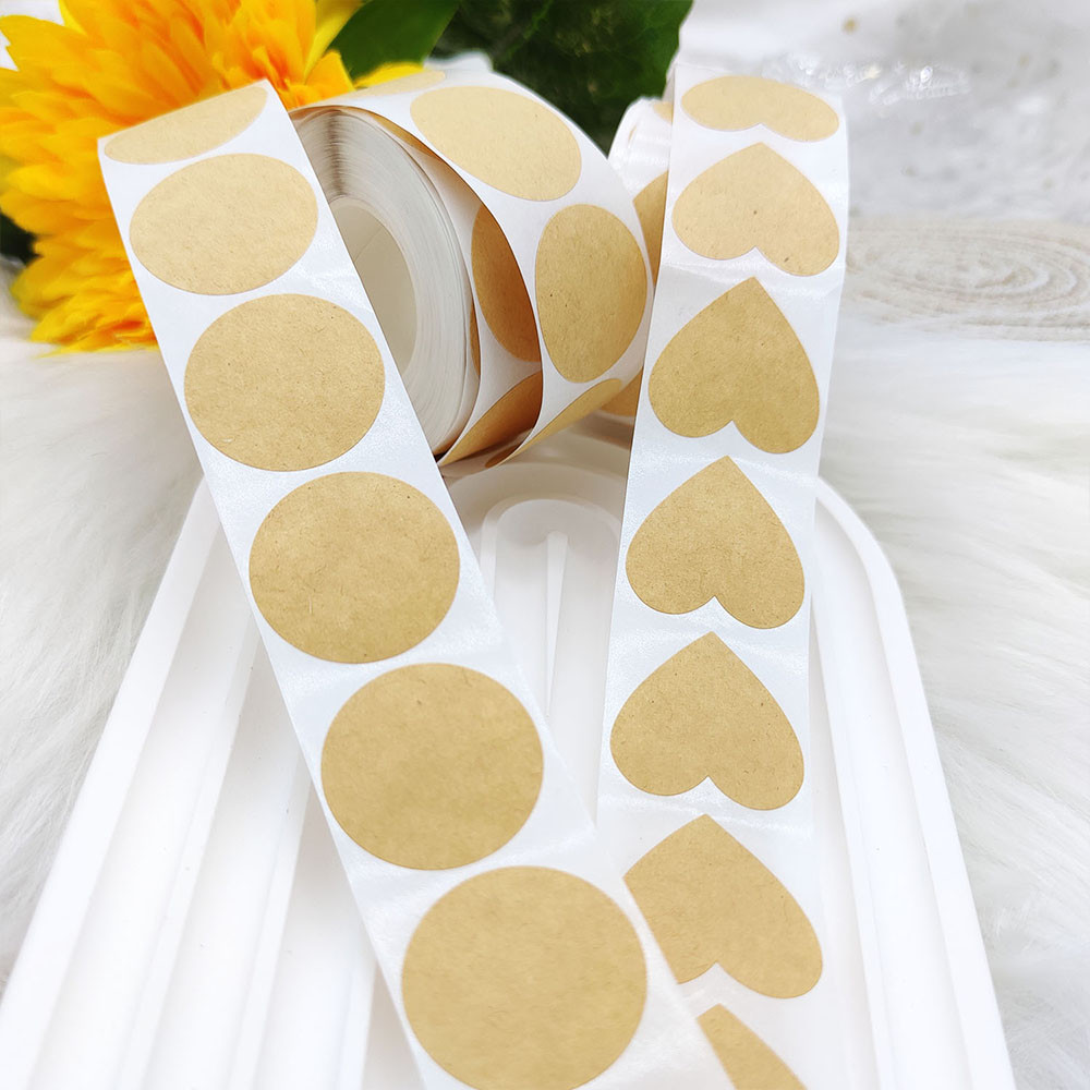 

2.5cm 100-500pcs Blank Kraft Paper Circular Heart Stickers Gram Writing Stickers Gift Packaging Sealing Labels