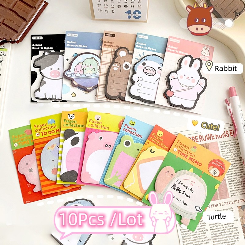 

10Pcs/Lot Cute Animal Memo Pad Cartoon Decorative Writing Notepad Kawaii Rabbit Cow Bear Sticky Notes Kids School Stationery