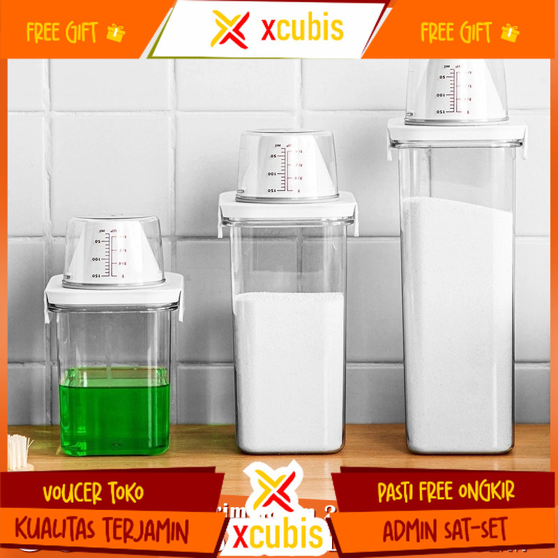 Tempat Detergen Bubuk Botol Sabun Cair Botol Detergen Cair Laundry Toples Kedap Udara  Wadah Serbagu