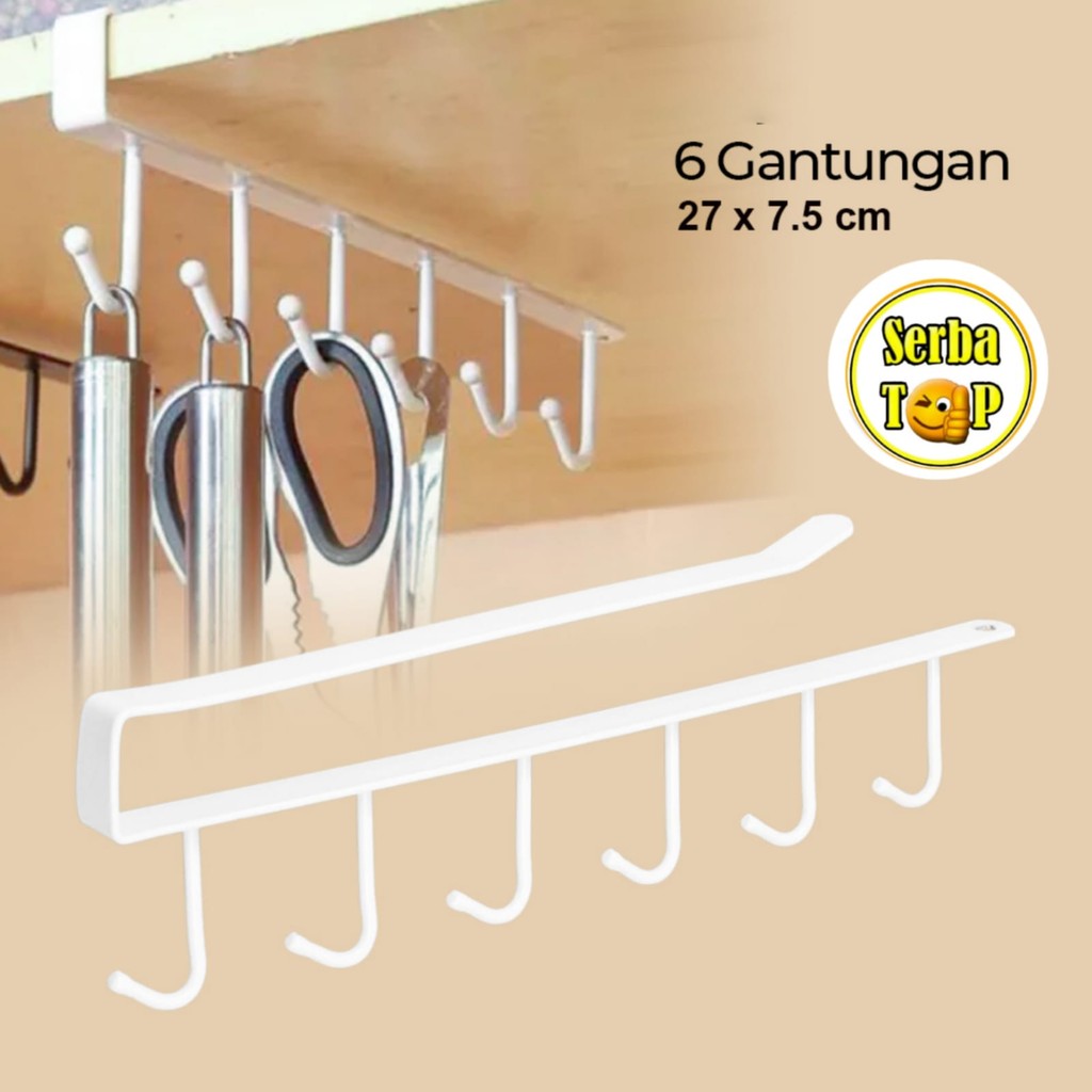 Rak Gantung Lemari Peralatan Dapur 6 Hook Aluminium Rak Gantung Aluminium