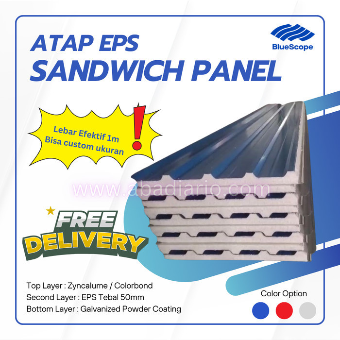Atap EPS Sandwich Panel - Atap Salju Premium dengan Insulasi- Insulated EPS Roof Tebal 5cm atau 50mm