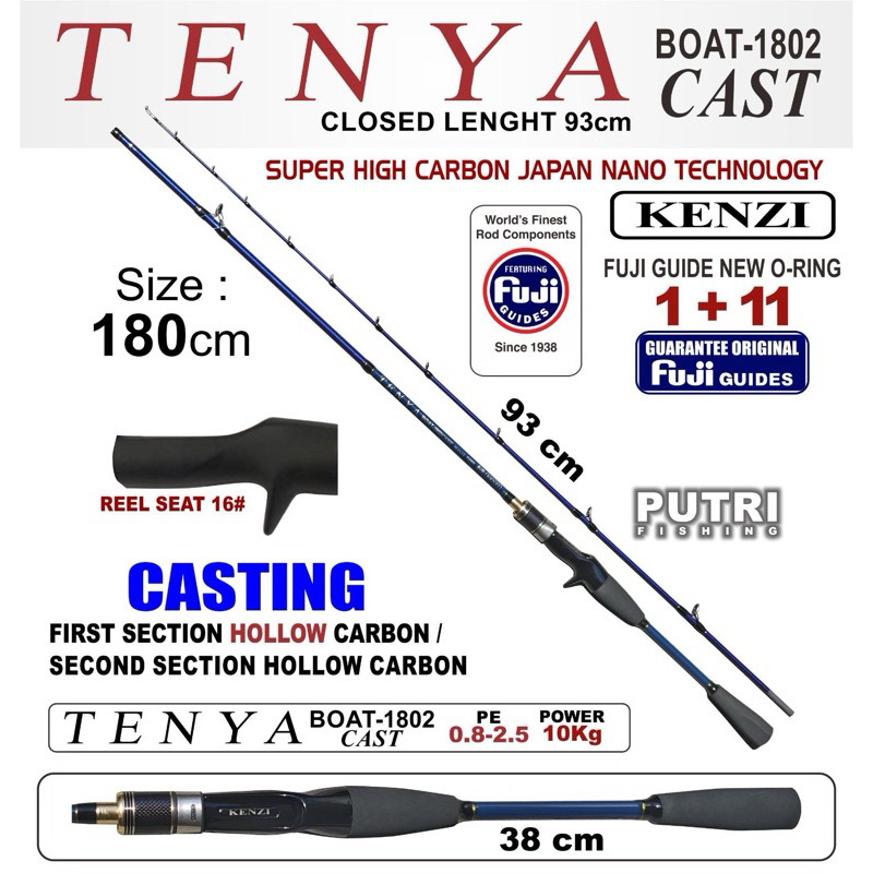 KENZI TENYA BOAT-1802 BAITCASTING Hollow Carbon PE 0.8-2.5 10kg - Joran Stik Pancing