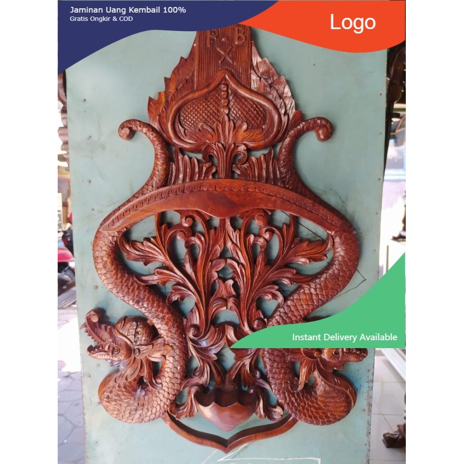 Blawong Tempat Keris Isi 3 Ukiran Naga Keraton Lambang PB X Kayu Jati LSR7