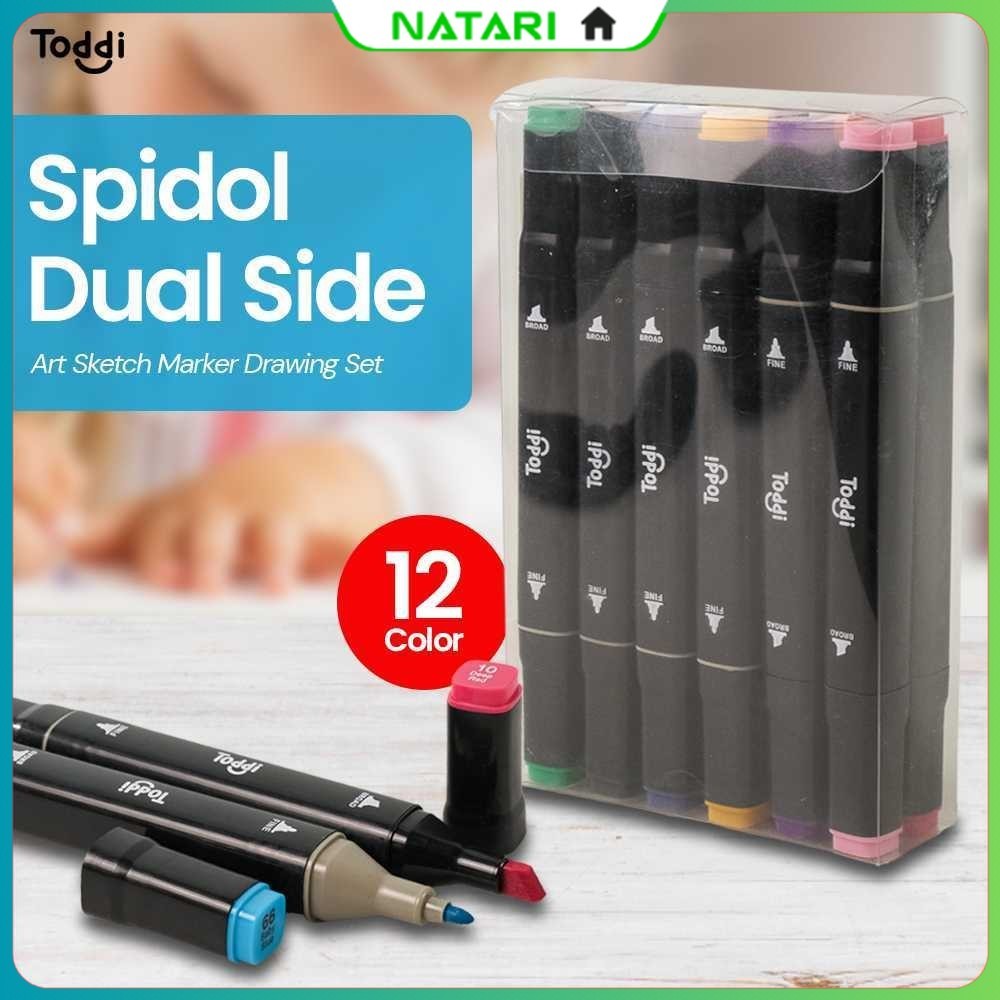 

Toddi Spidol Dual Side Art Sketch Marker Drawing Set 12 Color - T12
