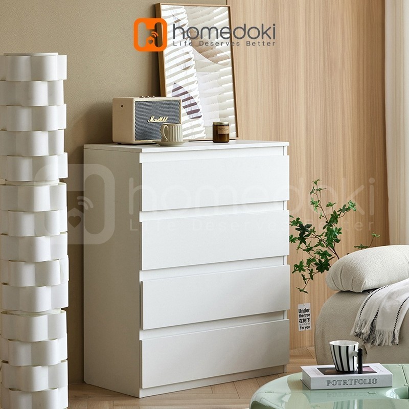 Homedoki Lemari Laci / Lemari Baju Minimalis / Lemari Serbaguna / Lemari Susun Kayu / Lemari Putih M