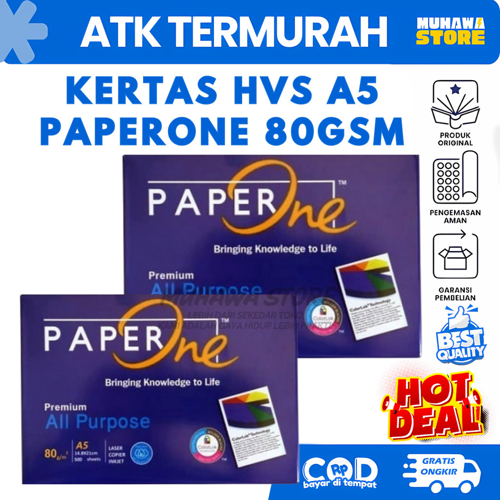 

PaperOne Kertas HVS All Purpose 80 GR A5 1 RIM (500 Lembar) KERTAS MULTIFUNGSI FOTOCOPY PRINT