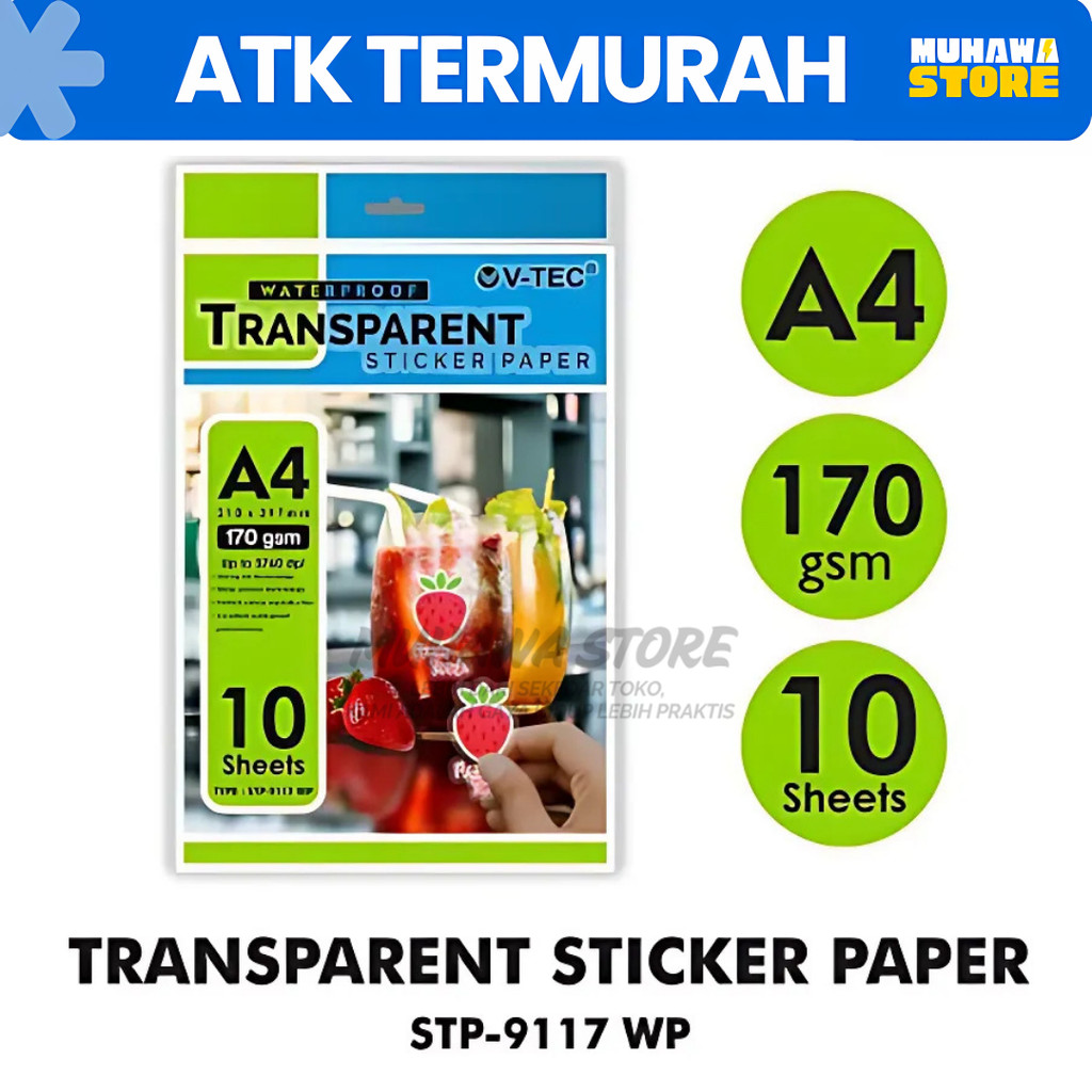 

V-TEC Sticker Transparent STP-9117 WP A4 170GRM/ Kertas Foto Sticker Transparan