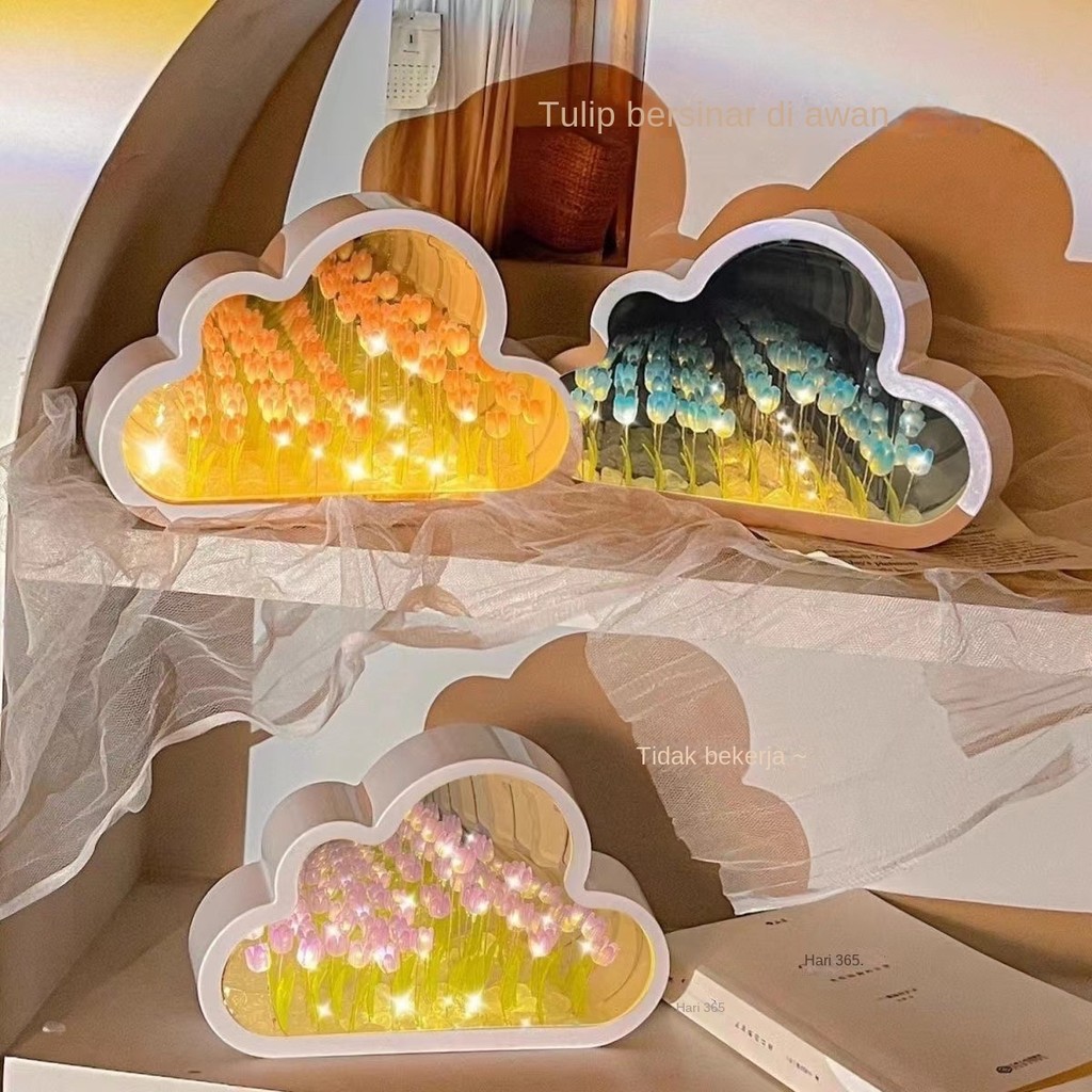 Lampu Malam Kecil Cloud Tulip Dekorasi Laut Bunga Buatan Tangan DIY Hadiah Ulang Tahun untuk Anak Pe
