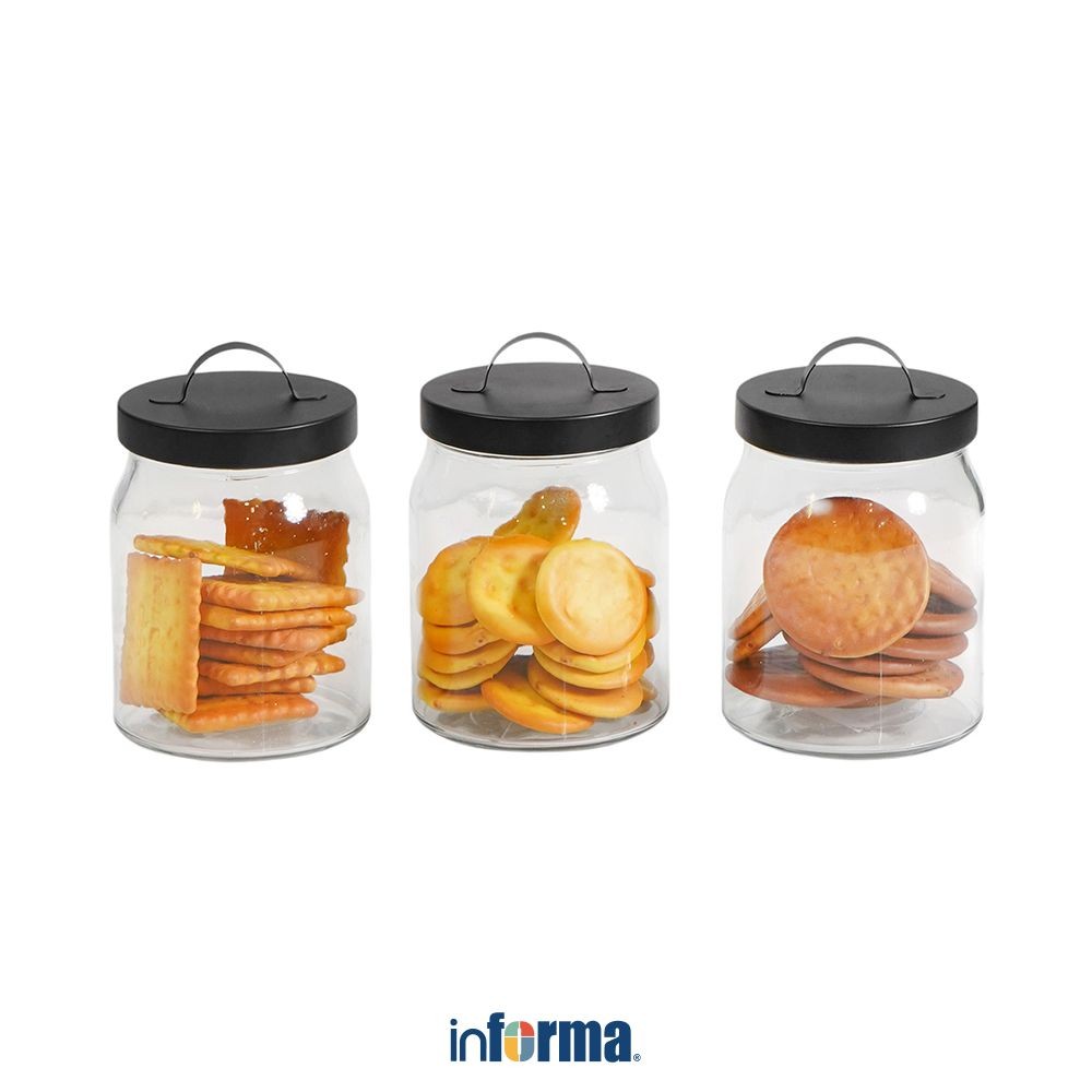 Informa Set 3 Pcs George Stoples Kaca Jar Tempat Simpan Snack Dan Permen Setoples Toples Serbaguna P
