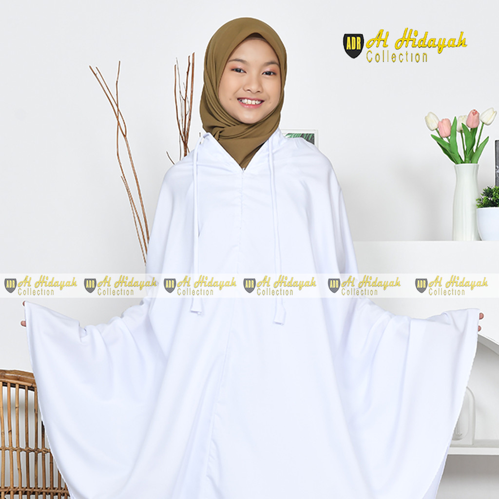 RB Mukena Anak Traveling Putih Santri 2 in 1 Resleting Dagu Katun Premium Polos SD SMP Remaja 7 8 9