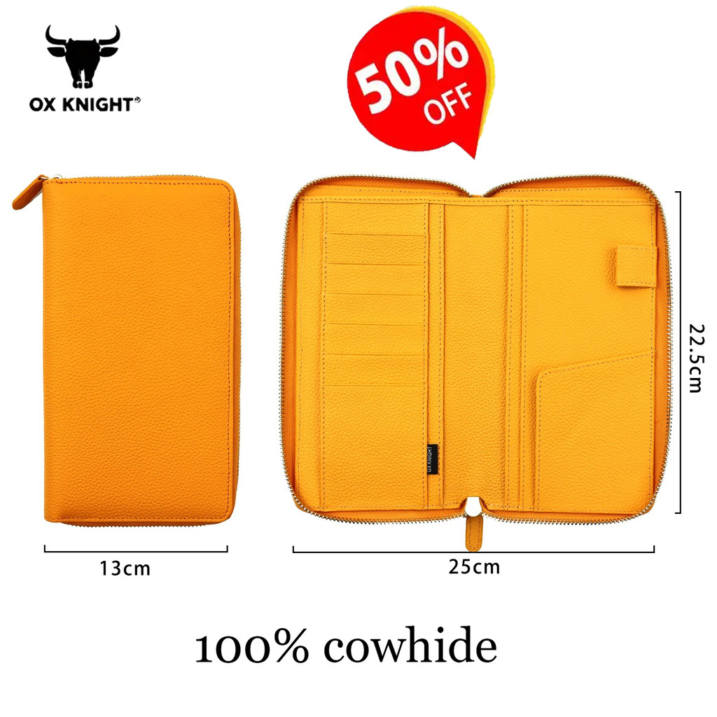 

OX KNIGHT Leather Zippered Weeks Cover Notebook Multifunction Coin Purse Pebbled Grain Zipper Clutches Purse Organizer Planner