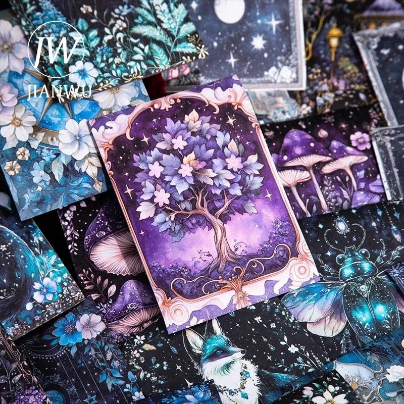 

JIANWU Magic Letter of Starry Night Series Vintage Flower Moon Landscape Material Collage Sticker Creative Journal Stationery