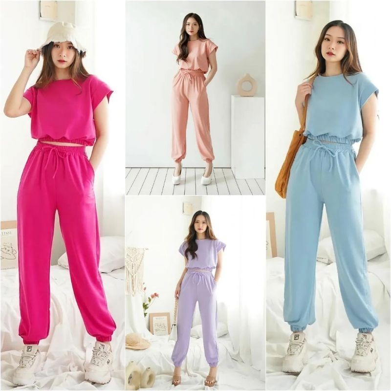 DHOLISHOP.ID Piyama Crop Top Kerut Rayon | Piyama Rayon | One Set Crop Rayon Model Kerut | Baju Tidu
