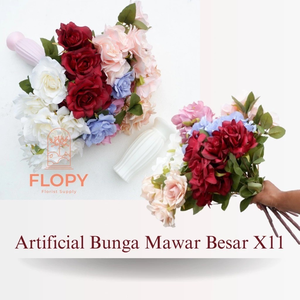 Bunga Artificial Mawar Besar X11 / Bunga Artificial Dekorasi