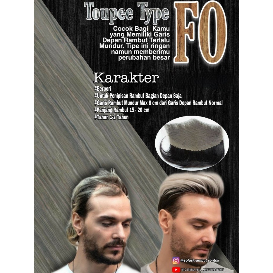 wig pria toupee PREMIUM rambut asli 100% remy human hair replacement 1