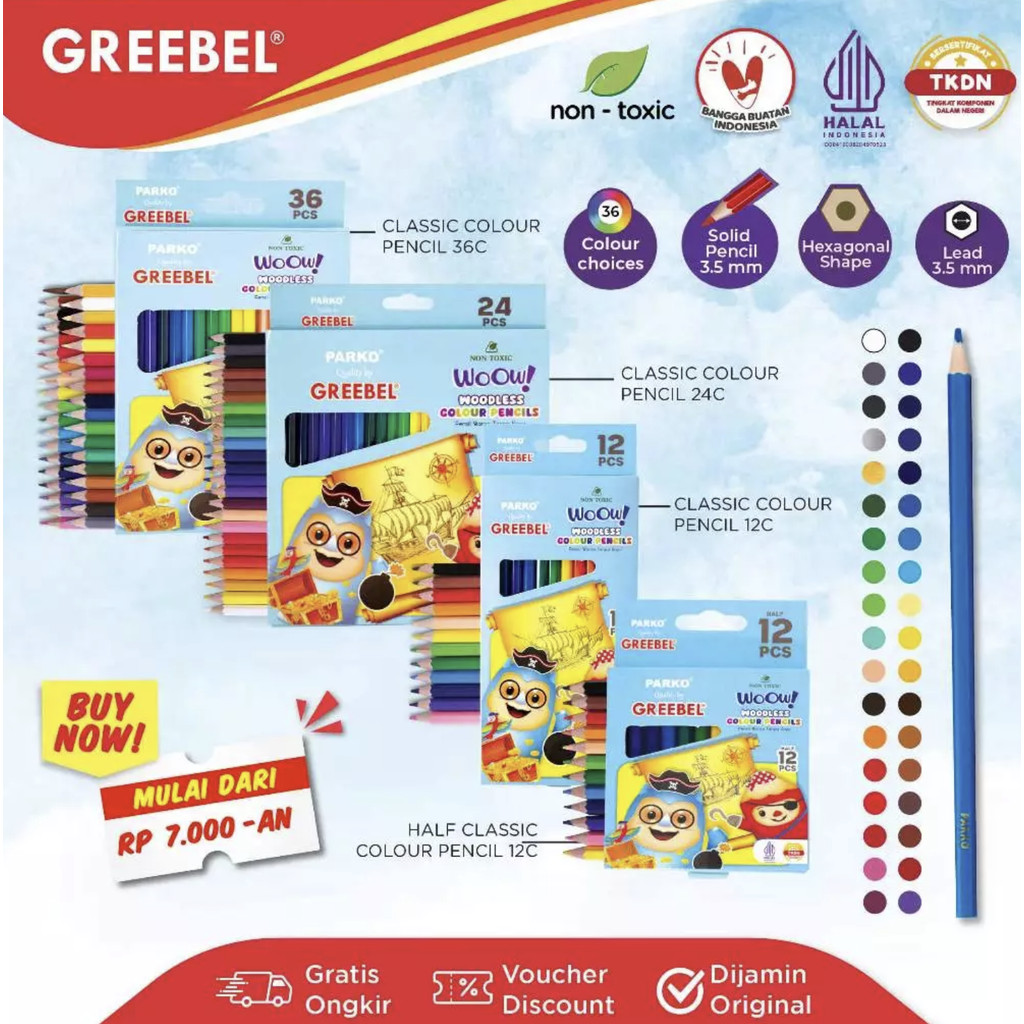 

Hobbyland Greebel PARKO Pensil Warna / Woodless Colour 12 24 36 Warna / Colored Pencil / Warna Lebih Nyata / Pensil Warna Murah Bagus / Hampers Ulang Tahun Anak