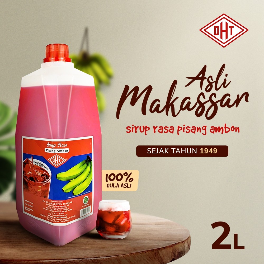 DHT Sirup Rasa Pisang Ambon 2Liter Sirup Merah Asli Makassar