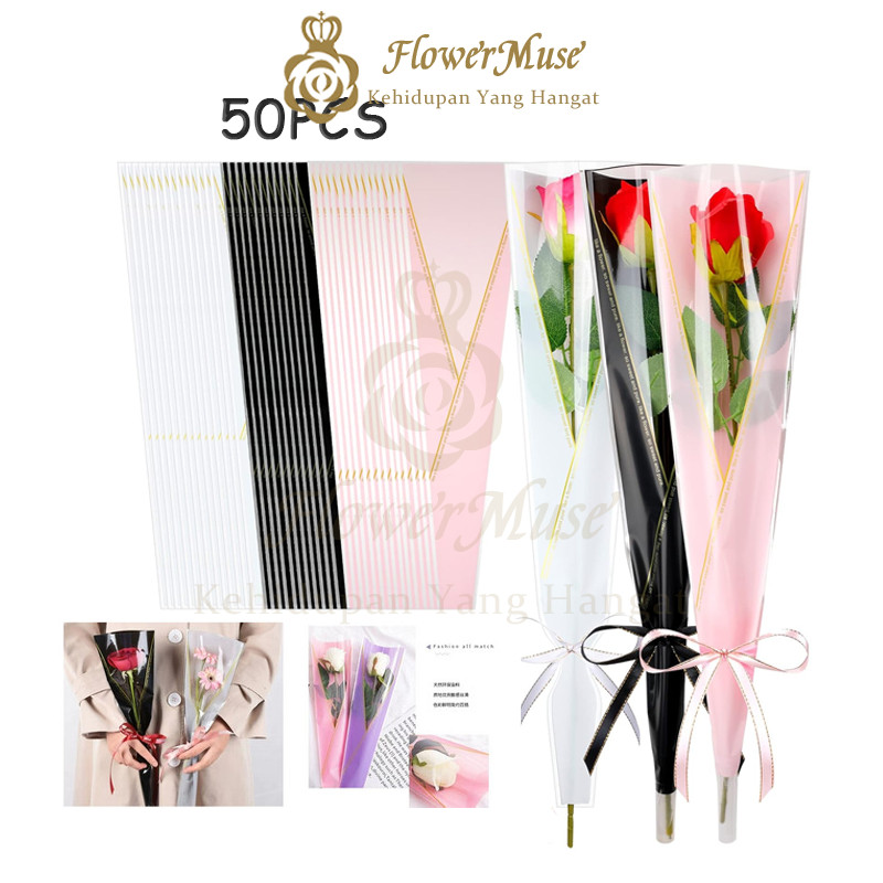 

50pcs Single rose box /plastik bungkus bunga / Kertas Pembungkus Buket Satu Bunga Mawar / Cellophane Tangkai Mawar
