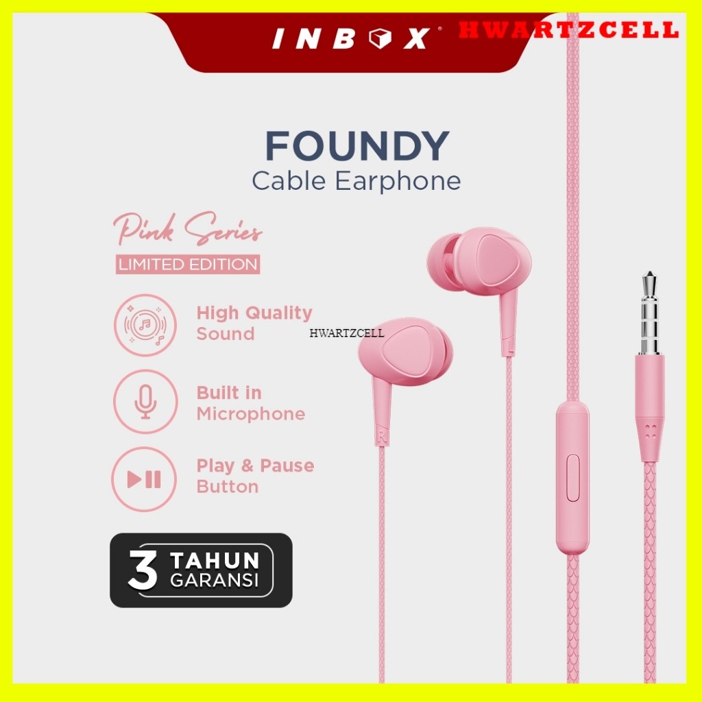 [HWARTZ] Inbox Foundy Kabel Earphone - Headset Handsfree dengan Microphone - Gaming Pink Edition