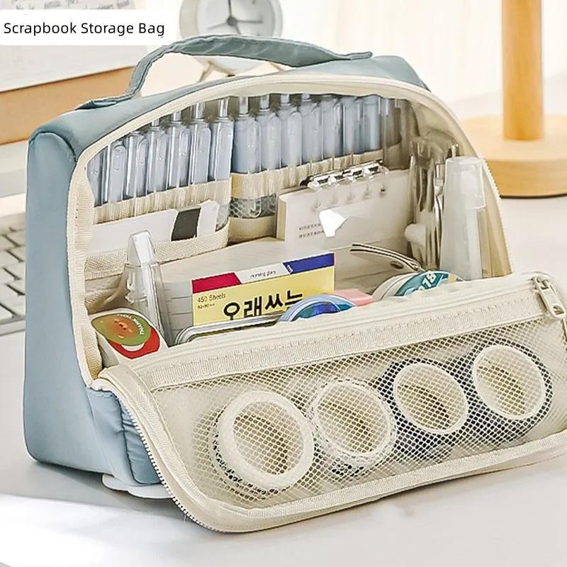 

High Capacity Pencil Bag Ins Simplicity Fashion Solid Color Cosmetics Storage Bag Fabric Durable Scrapbook Bag Student Supplies