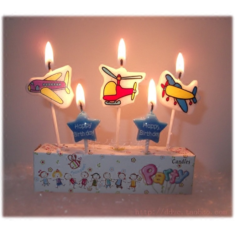 

Five birthday candles set for airplane+blue pentagram