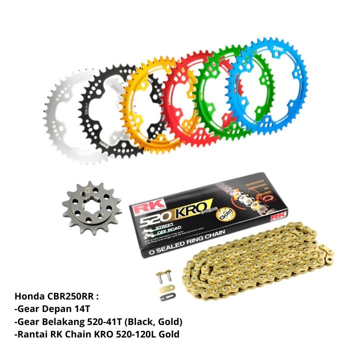 Paket Gear Gir Set Depan Belakang Rantai Honda CBR250RR CBR 250RR Ukuran Standar